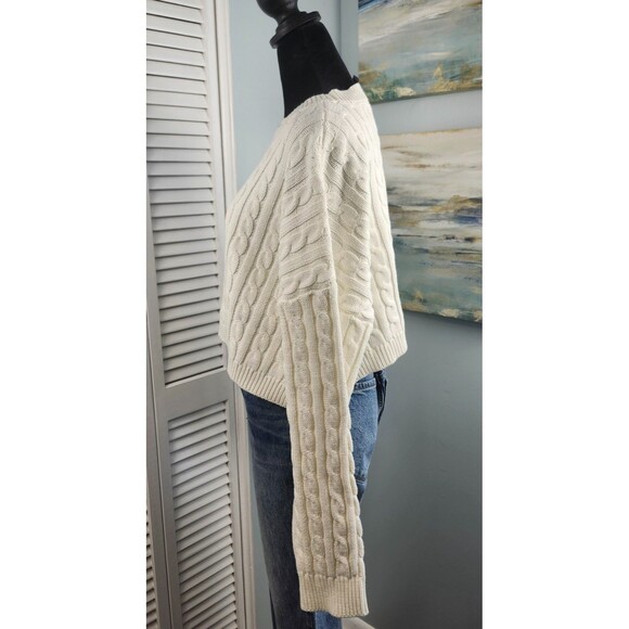 Forever 21 Sweater M Ivory Cropped Cable Knit Chunky Fisherman Cozy Cotton - Picture 3 of 7